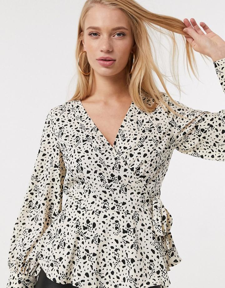 Vero Moda Wrap Top In Beige Spot Print-multi