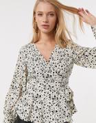 Vero Moda Wrap Top In Beige Spot Print-multi