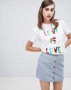 Asos Design T-shirt With Rainbow Foil Love Is Love Print - White