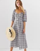 Asos Design Button Through Maxi Dress In Check-multi