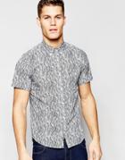Tommy Hilfiger Shirt With Leaf Print In Blue Slim Fit - Blue