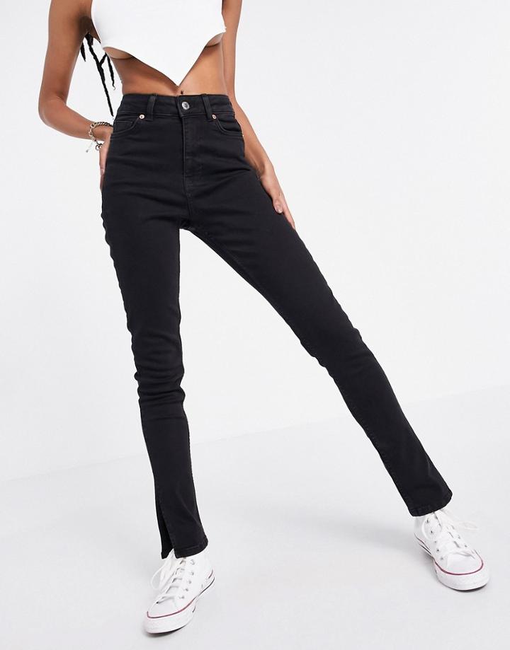 New Look Slit Hem Skinny Jeans In Black