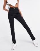 New Look Slit Hem Skinny Jeans In Black
