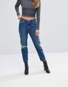 New Look Ripped Knee Mom Jeans - Blue