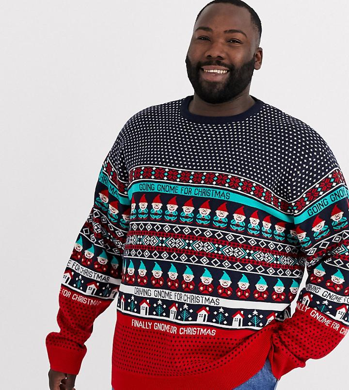 Threadbare Plus Christmas Novelty Gnome Sweater In Red