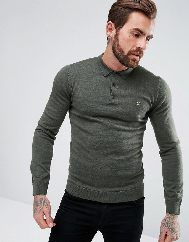 Farah Maidwell Slim Fit Merino Knitted Polo In Green - Green