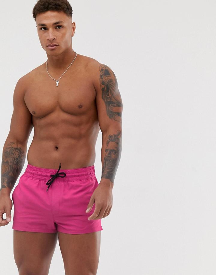 Asos Design Swim Shorts In Raspberry Pink Super Short Length - Pink