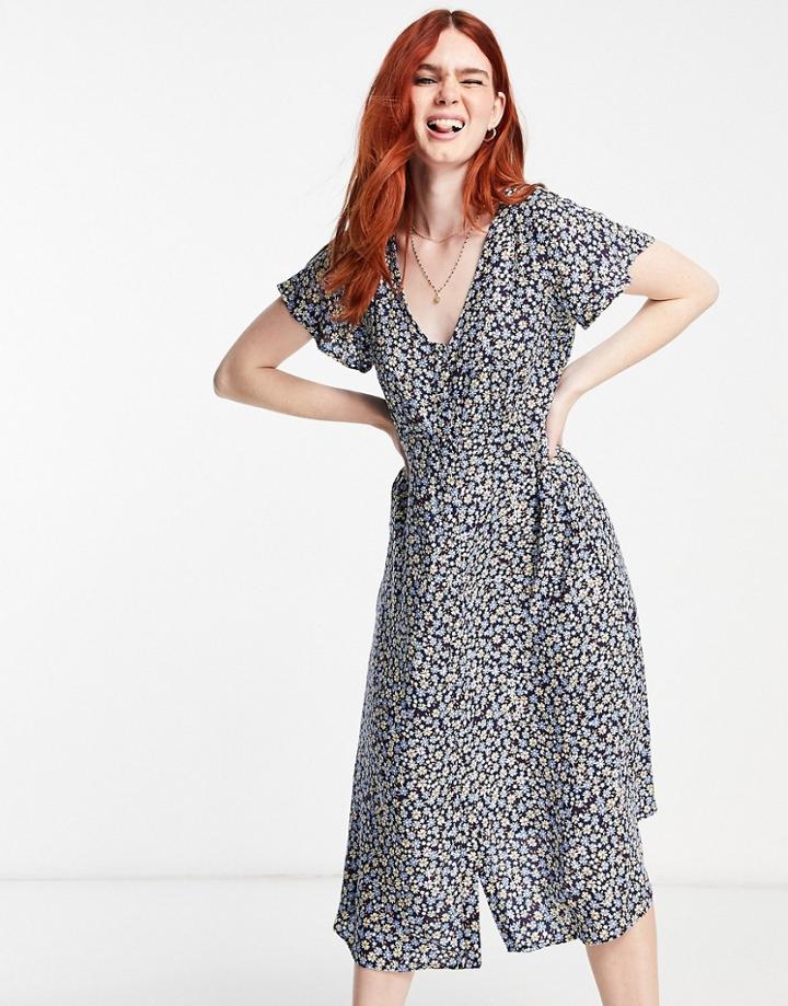 Cotton: On Short Sleeve Midi Dress In Floral-multi