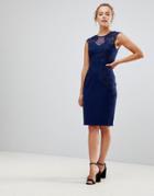 Little Mistress Pencil Dress With Lace & Mesh Panel - Navy