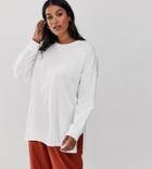 Asos Design Curve Long Sleeve Washed Oversized Long Sleeve Top In White