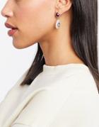 Asos Design Earrings With Jewel Stud And Happy Face Pearl In Gold Tone