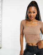 Miss Selfridge Mink Ribbed Knit Faux Pearl Cut Out Back Sweater-brown