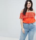 Brave Soul Plus Linda Crochet Bardot Top - Red