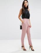 Asos Tailored High Waisted Pants With Turn Up Detail - Pink