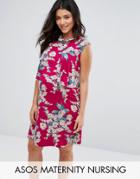Asos Maternity Nursing Floral Print Frill Double Layer Dress - Red