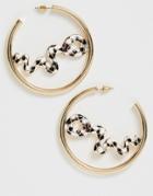 Asos Design Hoop Earrings With Painted Snake Design In Gold Tone - Gold