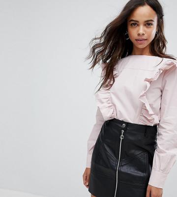 Lost Ink Petite Long Sleeve Blouse With Frill Front - Pink