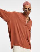 Asos Design Oversized Crinkle Viscose Overhead Shirt With Half Placket In Brown