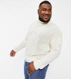 Another Influence Plus Funnel Neck Cable Sweater In Cream-white