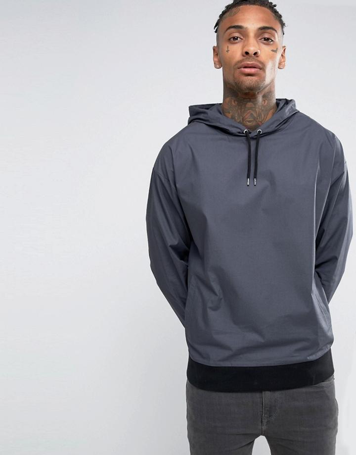 Asos Oversized Woven Hoodie In Washed Black - Black
