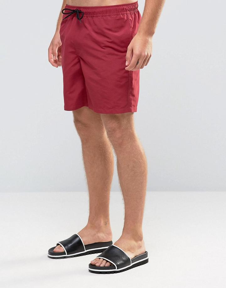 Asos Swim Shorts In Dark Red Mid Length - Red