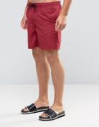 Asos Swim Shorts In Dark Red Mid Length - Red