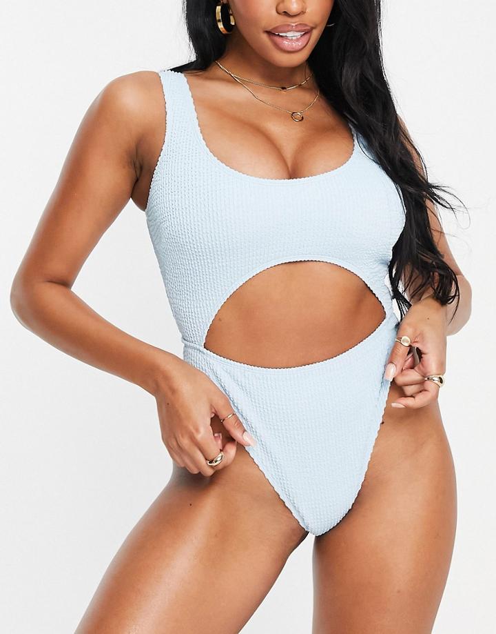 Peek & Beau Fuller Bust Exclusive Cut Out Swimsuit In Baby Blue Scrunch