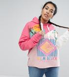 Asos Curve Hoodie With Spliced Miami Surf Motif - Multi