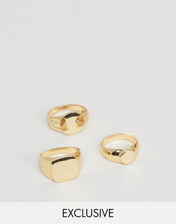 Designb London Signet & Pinkie Rings In 3 Pack In Gold - Silver