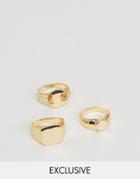 Designb London Signet & Pinkie Rings In 3 Pack In Gold - Silver