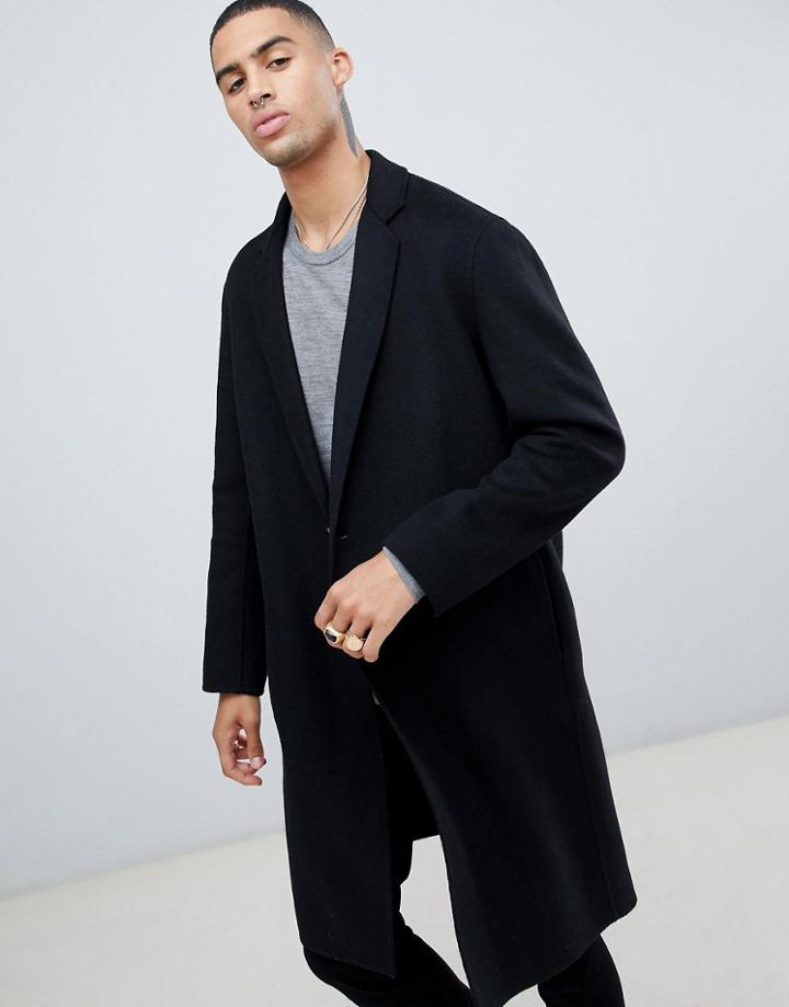 Allsaints Wool Overcoat In Black - Black