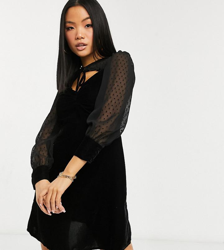 Violet Romance Petite Mini Skater Dress With Polka Dot Overlay-black