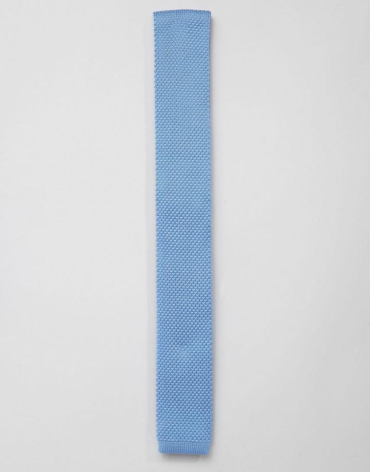 7x Knitted Tie In Pastel Blue - Black