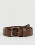 Asos Design Faux Leather Wide Belt In Brown With Edge Design - Brown