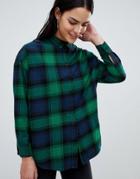 Asos Design Boyfriend Shirt In Green And Navy Check - Multi