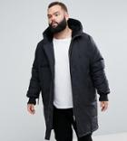 Asos Plus Heavyweight Parka With Fleece Lined Hood In Black - Black