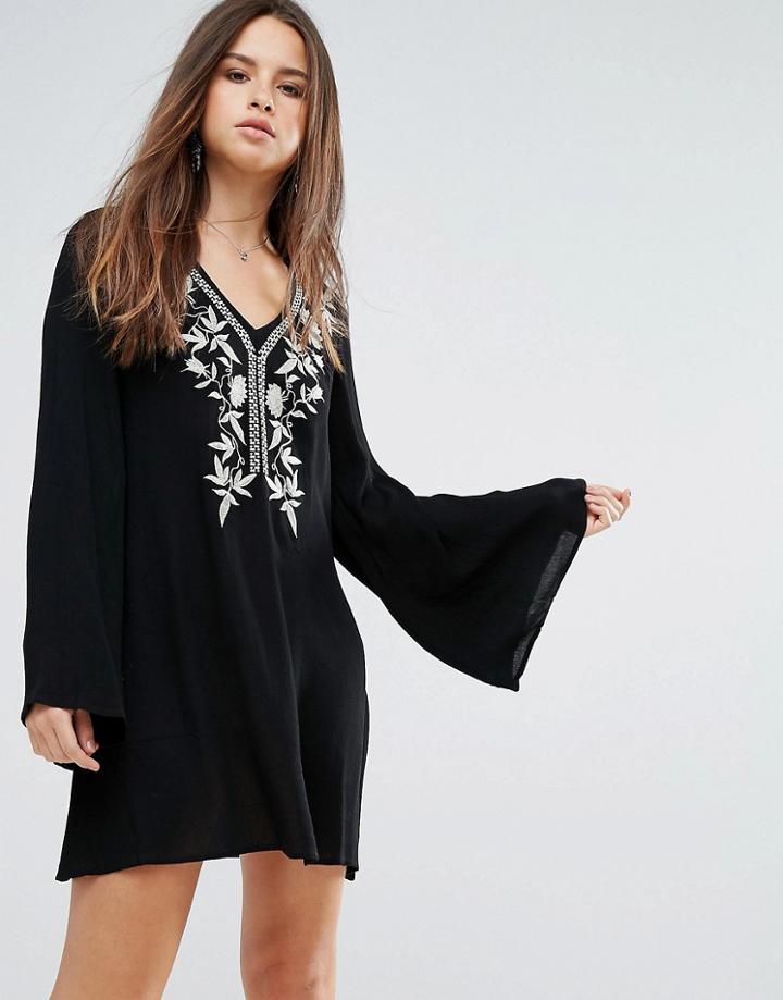 Lunik Embroidered Smock Dress - Black