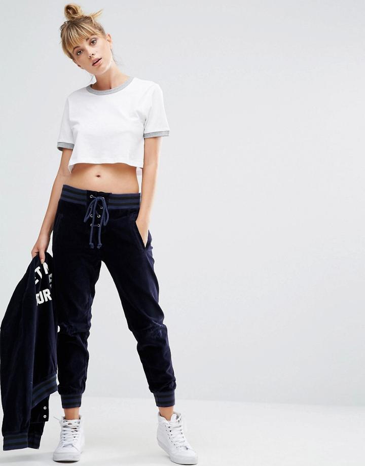 Wildfox Velvet Football Sweatpants - Navy