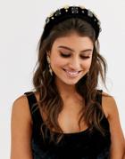 Asos Design Statement Padded Headband With Luxe Embellishment-black