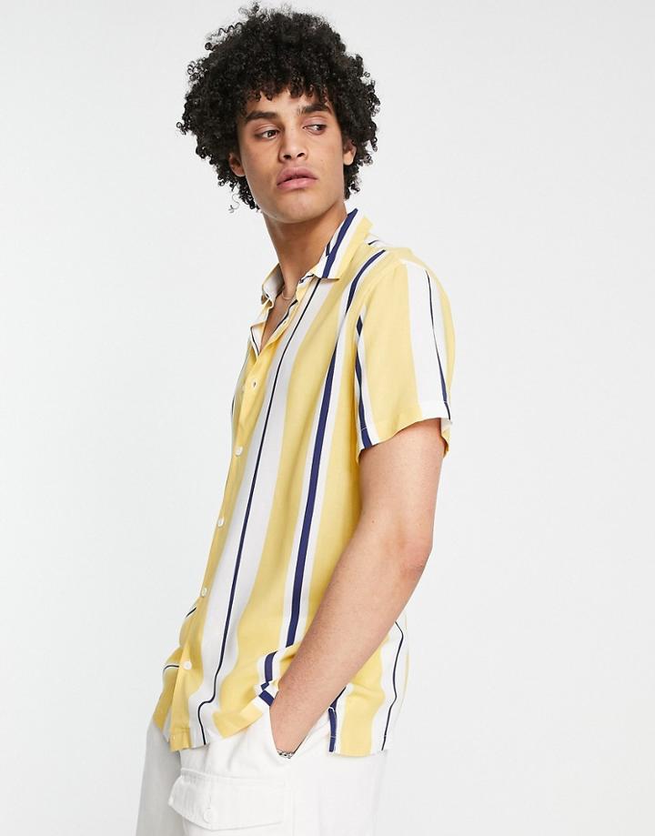 Bershka Short Sleeve Bold Stripe Shirt In Yellow
