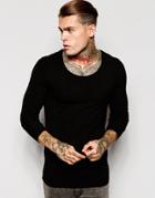 Asos Extreme Muscle Long Sleeve T-shirt With Scoop Neck - Black