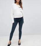 Asos Maternity Ridley High Waist Skinny Jeans In Nanette Darkwash Blue With Under The Bump Waistband - Blue