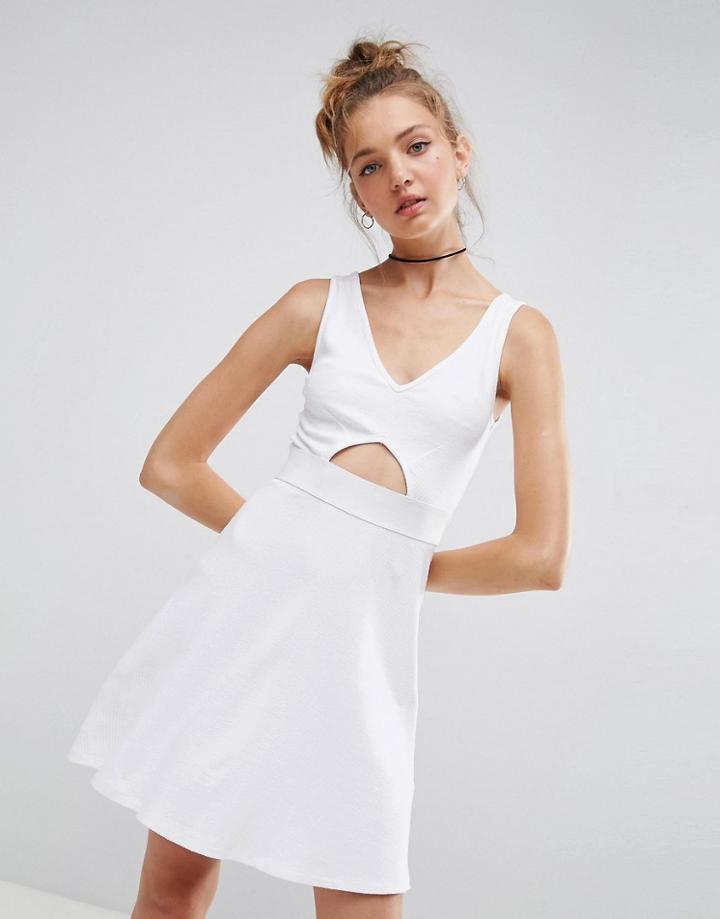 Asos Mini Cut Out Elastic Waist Skater Dress - White