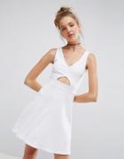 Asos Mini Cut Out Elastic Waist Skater Dress - White