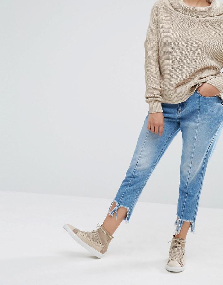 Daisy Street Reconstructed Jeans With Frayed Hems - Blue