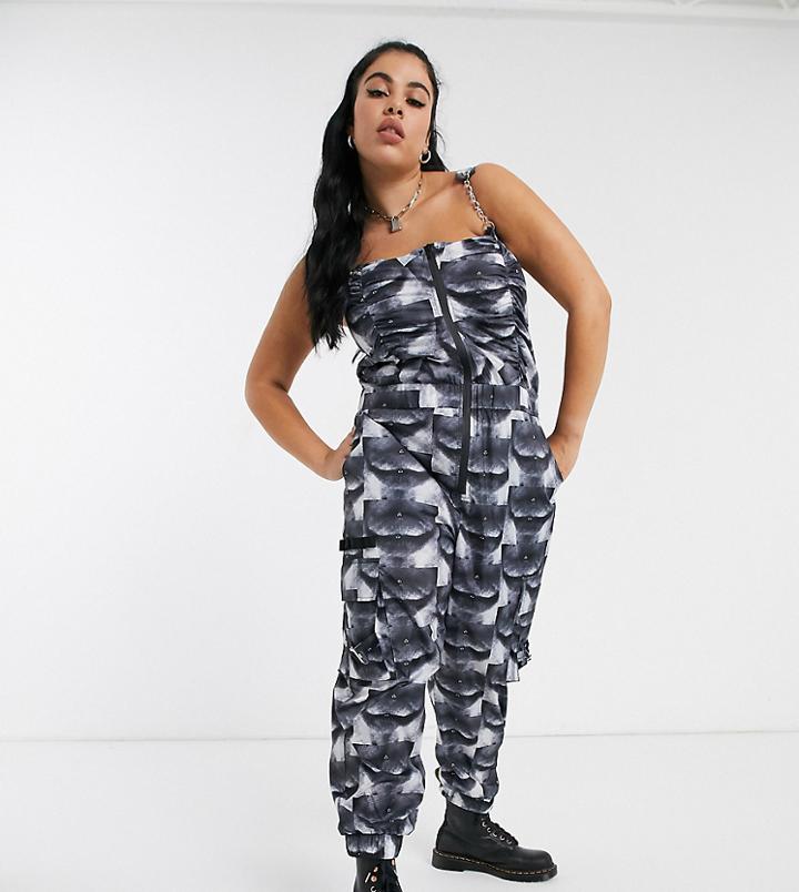 Collusion Plus Nylon Jumpsuit In Lip Print-red