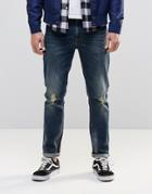 Asos Skinny Jeans In Dirty Blue With Rips - Blue