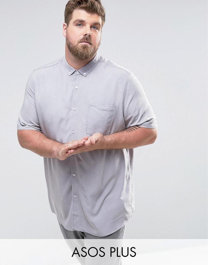 Asos Plus Regular Fit Viscose Acid Wash Shirt In Gray - Gray