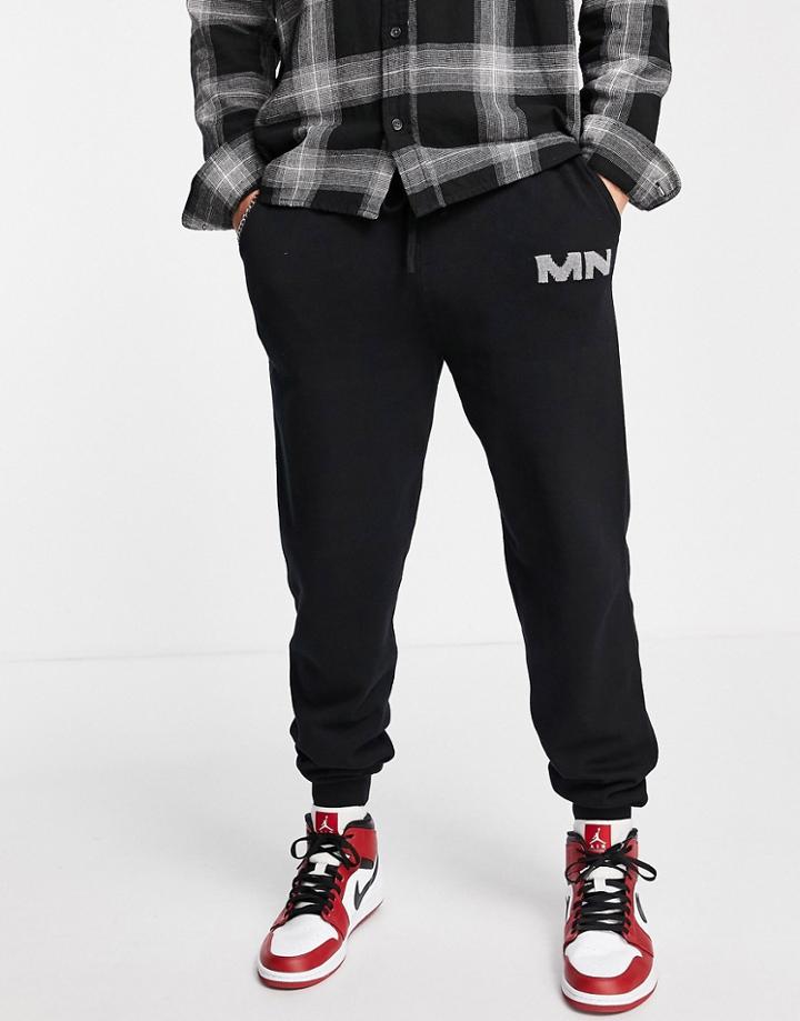 Mennace Set Knitted Sweatpants In Black With Logo Detail