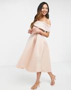 Asos Design Fallen Shoulder Prom Midi Dress In Rosedust-pink